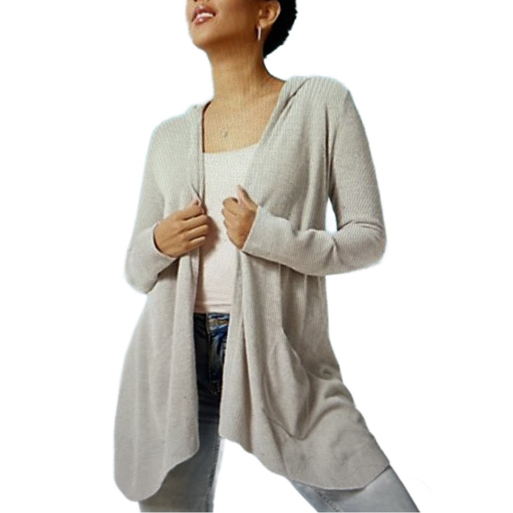 Barefoot Dreams CozyChic Ultra Lite Hooded Seashore Cardigan Oyster S New